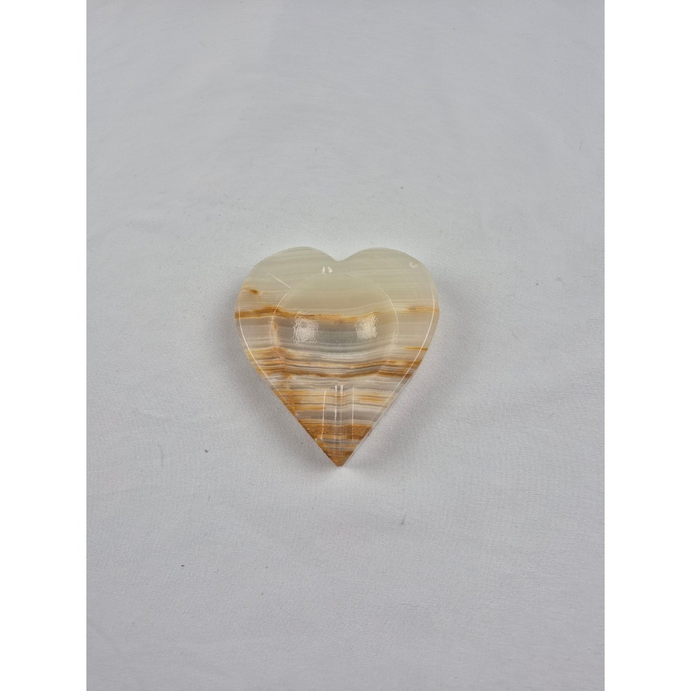 Natural Banded Onyx Heart Ashtray Polished Stone Vintage Tobacco Catchall Decor